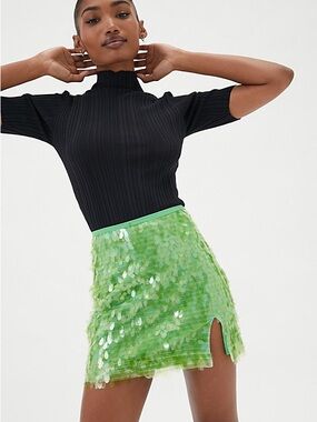 Urban Outfitters Kiki Sequin Mini Skirt in Lime Green